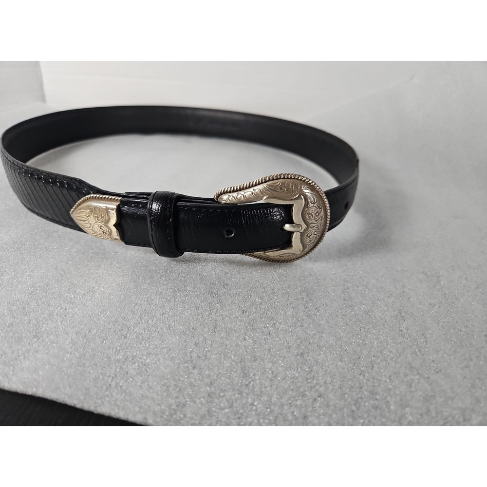 DAN POST LIZARD PRINT GENUINE LEATHER BELT SIZE (34) AND DEMOTT/ATON BUCKLE